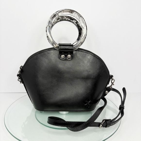 Patricia Nash Mellini Dome Satchel Black Leather Purse Crossbody Shoulder Bag - Picture 1 of 10
